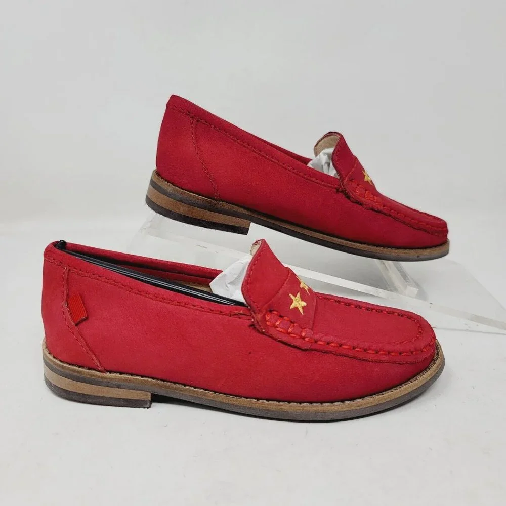 MARC JOSEPH MADISON girls Loafers Sz 11 M nubuck Red leather casual shoes‎